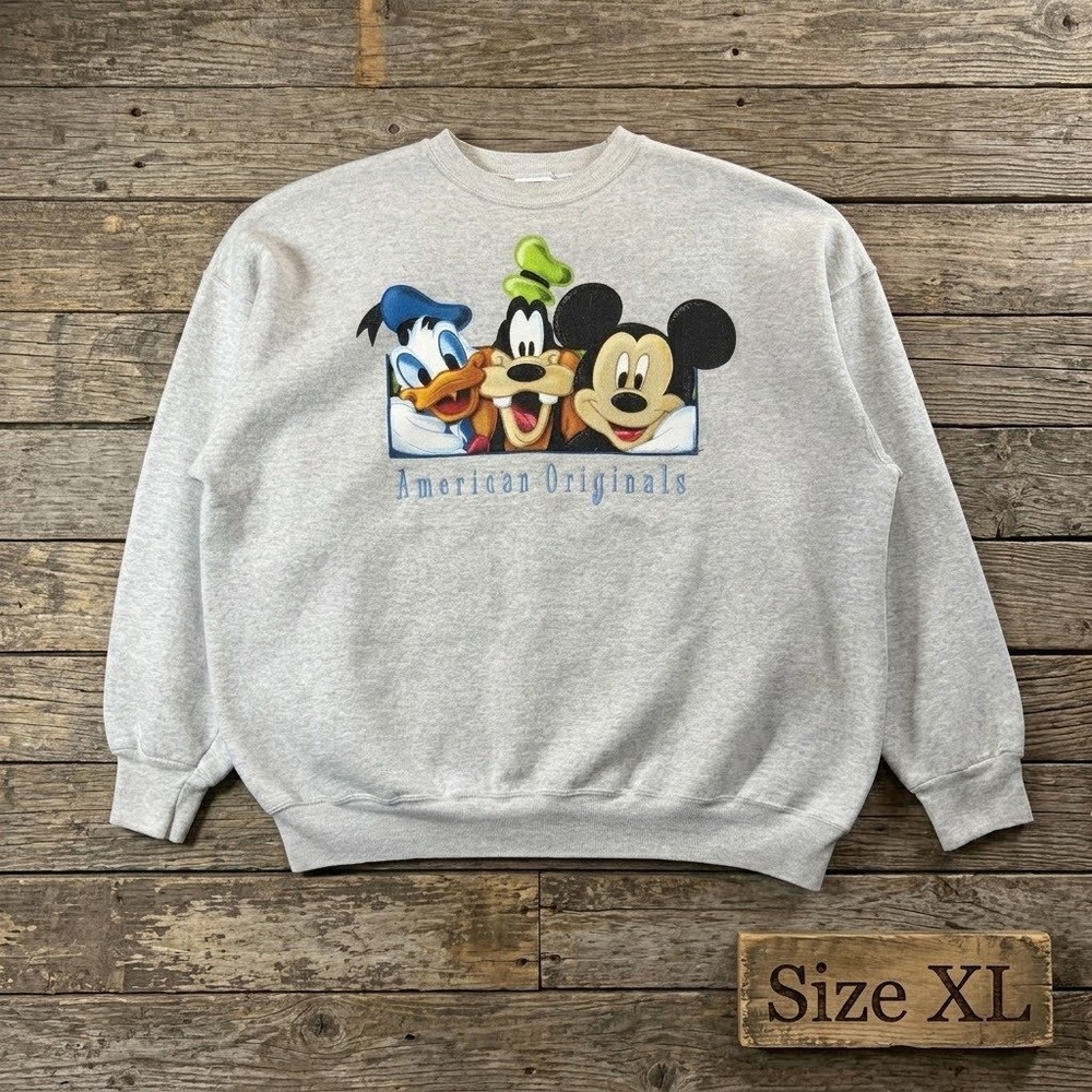 Vintage Disney Catalog American Originals Sweatshirt Mickey Donald Goofy XL Gray